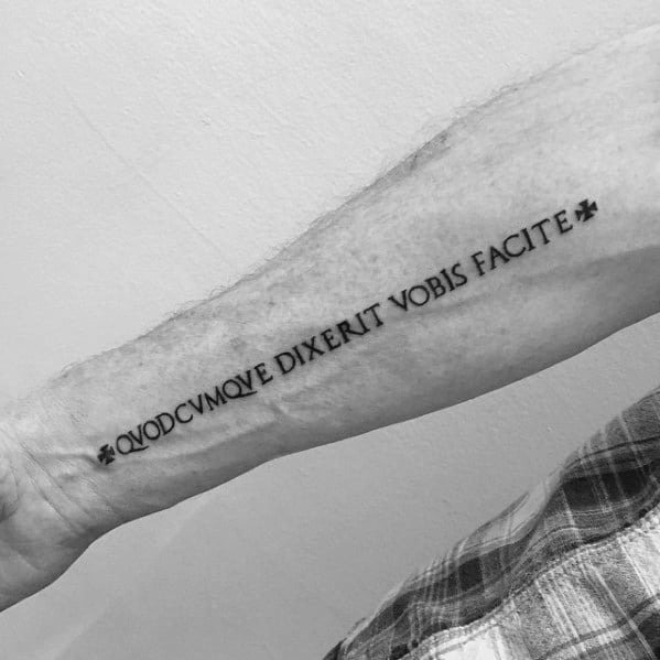 Inner Forearm Manly Latin Tattoo Design Ideas For Men