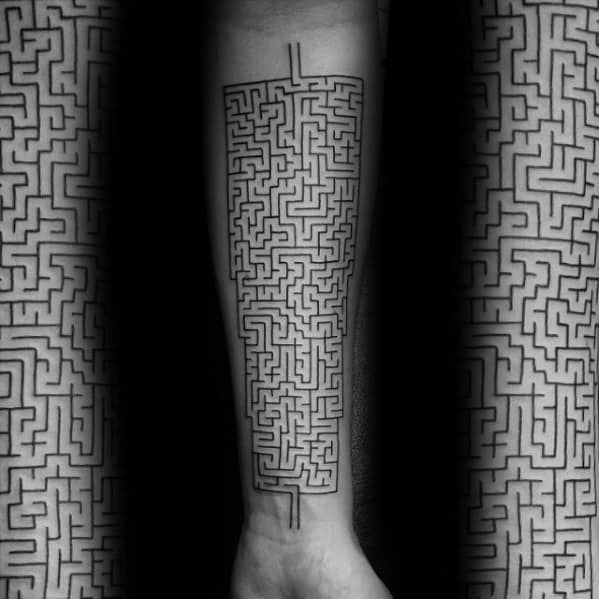 Inner Forearm Maze Male Tattoo Designs