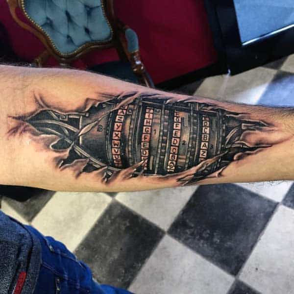 Inner Forearm Mens Ripped Skin Tattoo Designs
