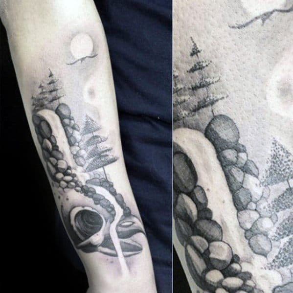 Inner Forearm Mens River Tattoo With Waterfall Design Ideas