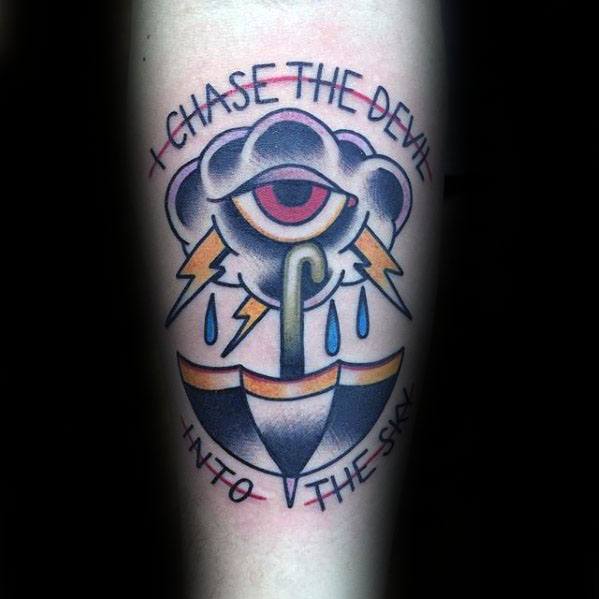 Inner Forearm Mens Tattoo Ideas With Rain Cloud And Umbrella Design