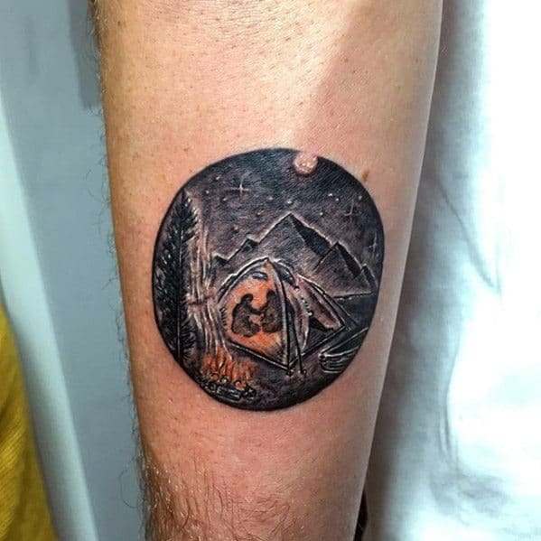Inner Forearm Mini Tent Guys Tattoo Ideas