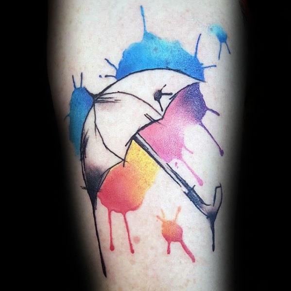 Inner Forearm Paint Splatter Watercolor Male Umbrella Tattoo Ideas