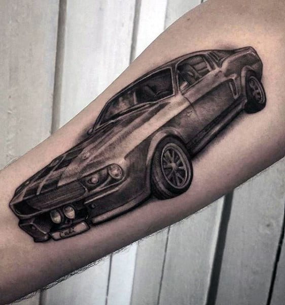 Inner Forearm Racing Mustang Guys Shaded Tattoos