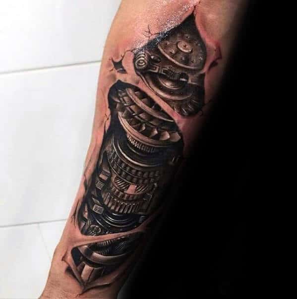 Inner Forearm Realistic Gears Mens Forearm 3d Tattoo Designs