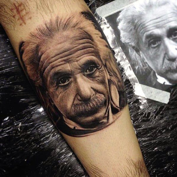 Inner Forearm Realistic Unique Mens Albert Einstein Scientist Tattoos