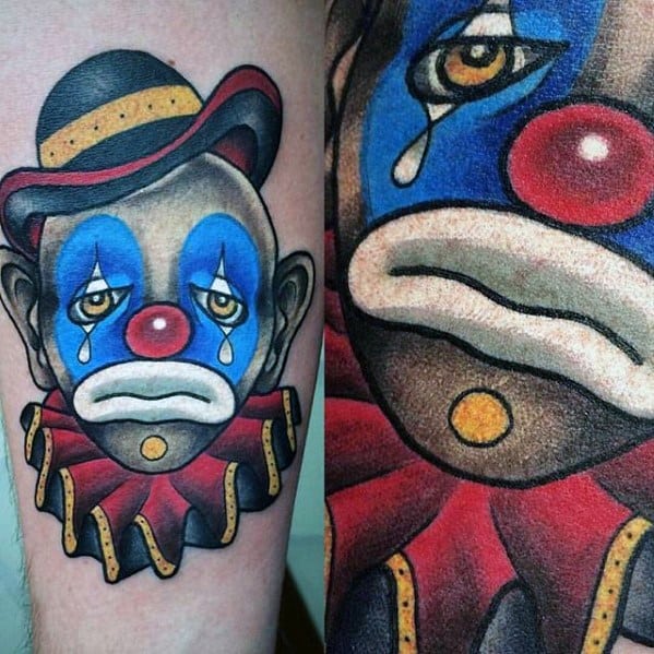 Inner Forearm Sad Clown Circus Tattoo On Men