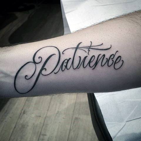 Inner Forearm Script Guys Patience Tattoos
