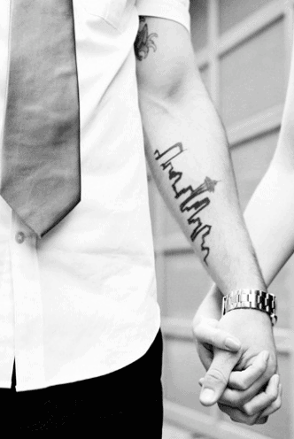 Inner Forearm Seattle Skyline Male Tattoo Design Ideas