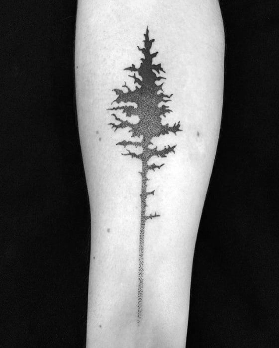 Inner Forearm Shaded Black And Grey Mens Small Tree Tattoo