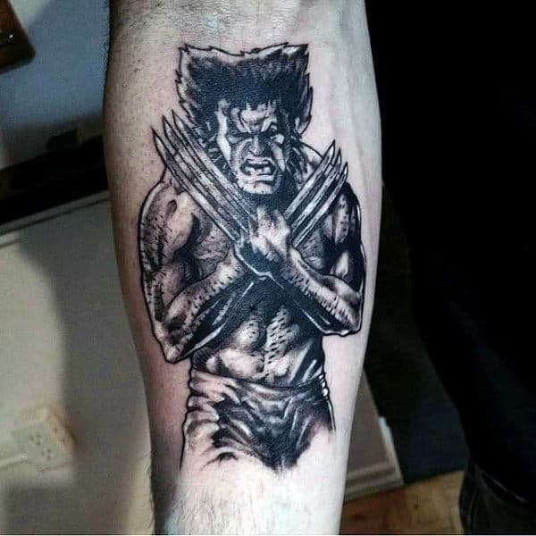 Inner Forearm Shaded Black Ink Wolverine Male Tattoos