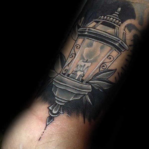 Inner Forearm Shaded Lantern Mens Tattoo Ideas