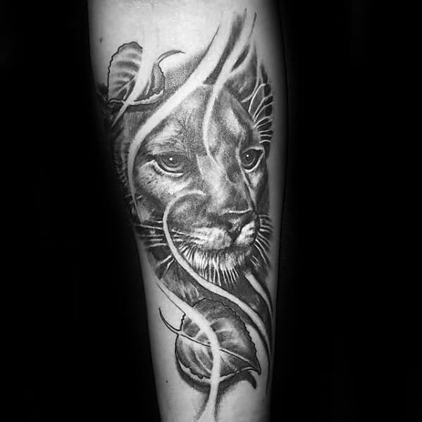 Inner Forearm Shaded Male Mountain Lion Tattoo Ideas