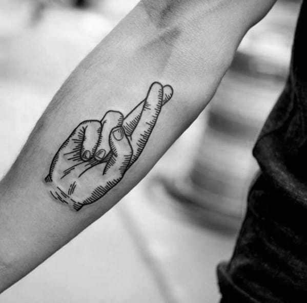 Inner Forearm Sharp Fingers Crossed Male Tattoo Ideas