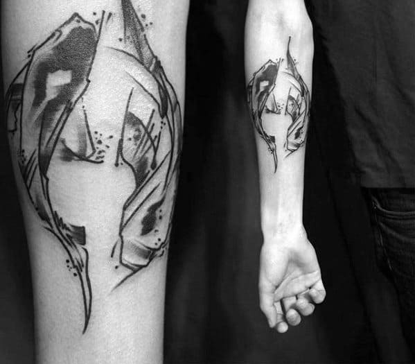 Inner Forearm Sketched Watercolor Masculine Yin Yang Koi Fish Tattoos For Men