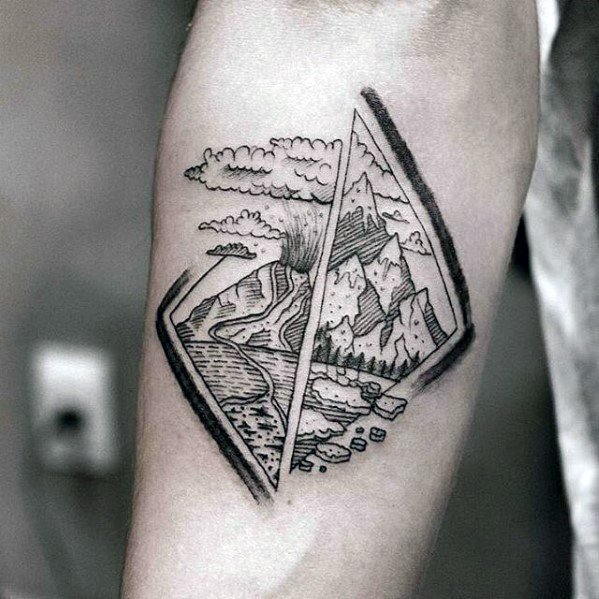 Inner Forearm Small Volcano Tattoo Ideas For Males