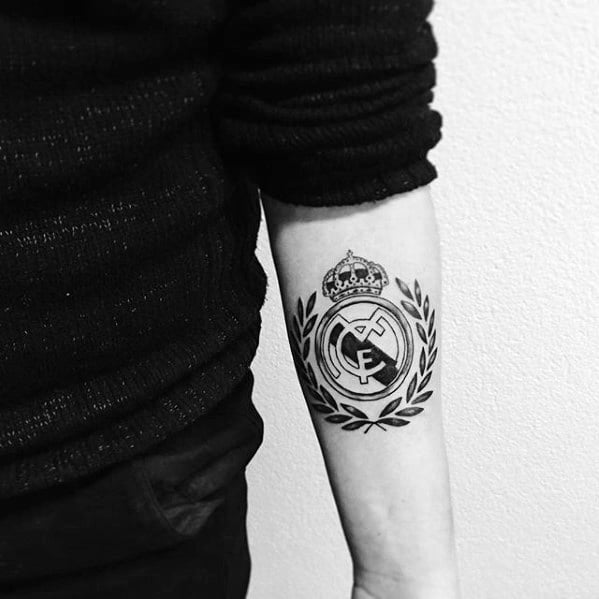 Inner Forearm Soccer Logo Real Madrid Tattoos For Gentlemen