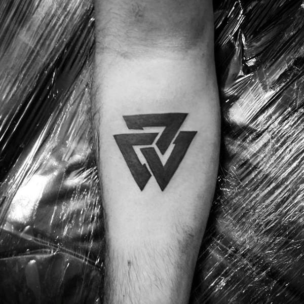 Inner Forearm Tatto Of Valknut Norse Symbol On Male