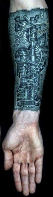 Inner Forearm Tattoo For Men Of Extremely Detailed Intricate Steampunk Design