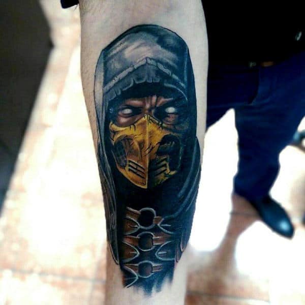 Inner Forearm Tattoo Of Mortal Kombat Character Scorpion For Men