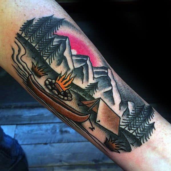 Inner Forearm Tent Tattoo Design Ideas For Males