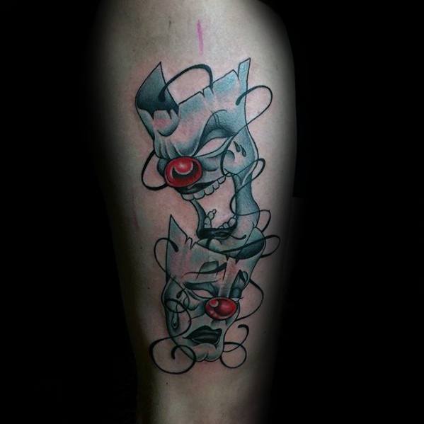 Inner Forearm Theatre Drama Mask Guys Tattoo Designs