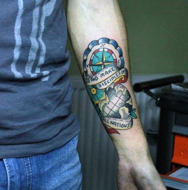 Inner Forearm Travel Themed Mens Traditional Compass Tattoos