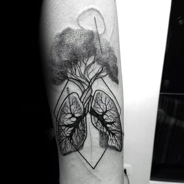 Inner Forearm Tree Geometric Lung Tattoo Designs For Guys