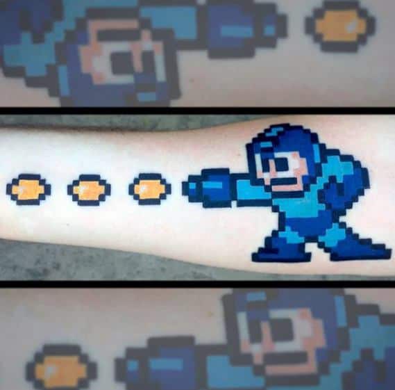 Inner Forearm Video Game 8 Bit Male Tattoo With Megaman Design