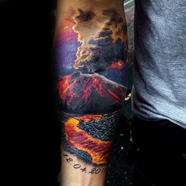 Inner Forearm Volcano Tattoos Guys