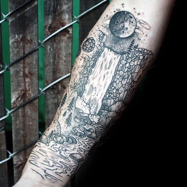 Inner Forearm Waterfall Incredible River Tattoos For Men