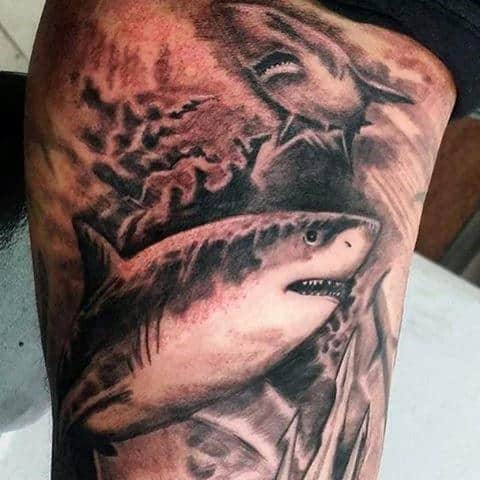 Inner Leg Great White Shark Tattoo Designs Men