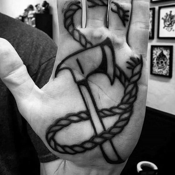 Inner Palm Of Hand Guys Axe Tattoos