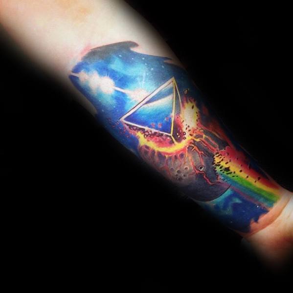 Innner Forearm Outer Space Dark Side Of The Moon Male Tattoo Designs