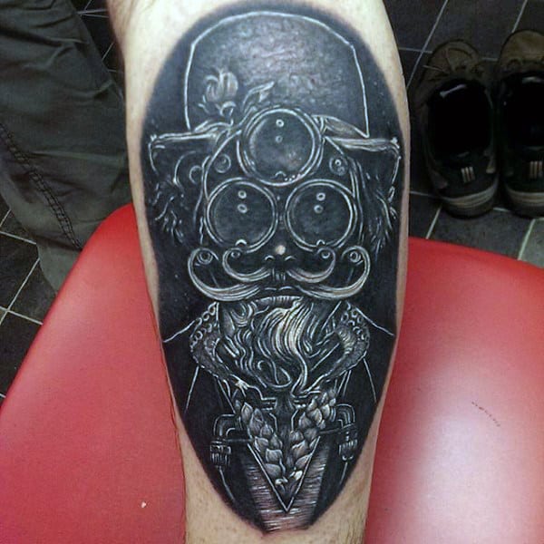 Innovative Dark Black Steampunk Tattoo Guys Calves