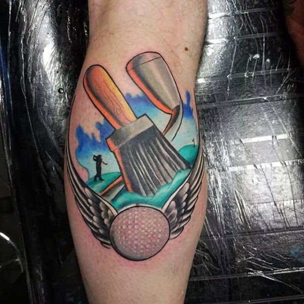 Innovative Paint Brush And Golfball Tattoo Male Forearms