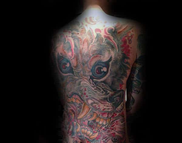 Insane Full Back Male Growling Wolf Tattoo Designs