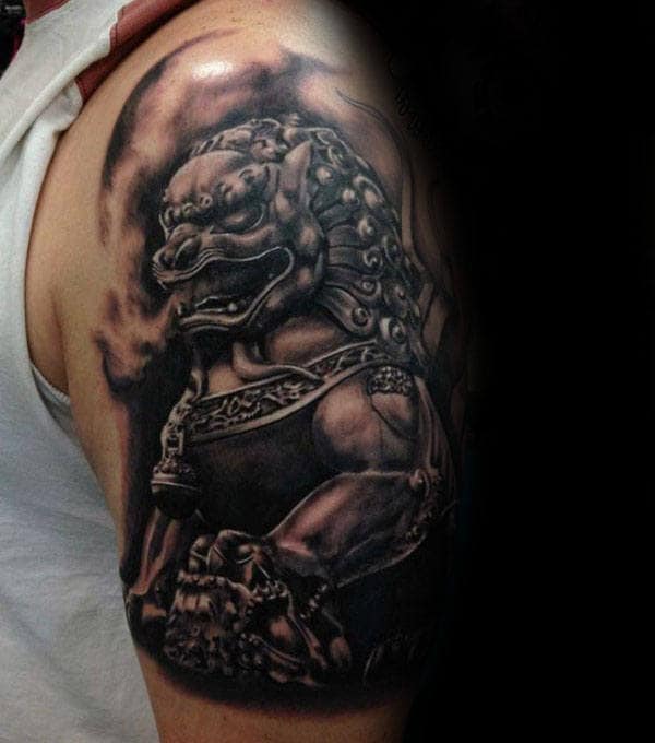 Insane Guys Foo Dog Half Sleeve Tattoo