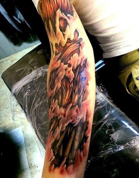 Insane Guys Full Arm Muscle Tattoo