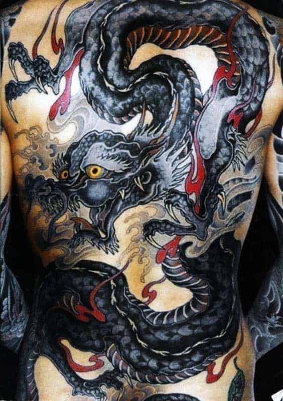 Insane men's Japanese dragon full back tattoo