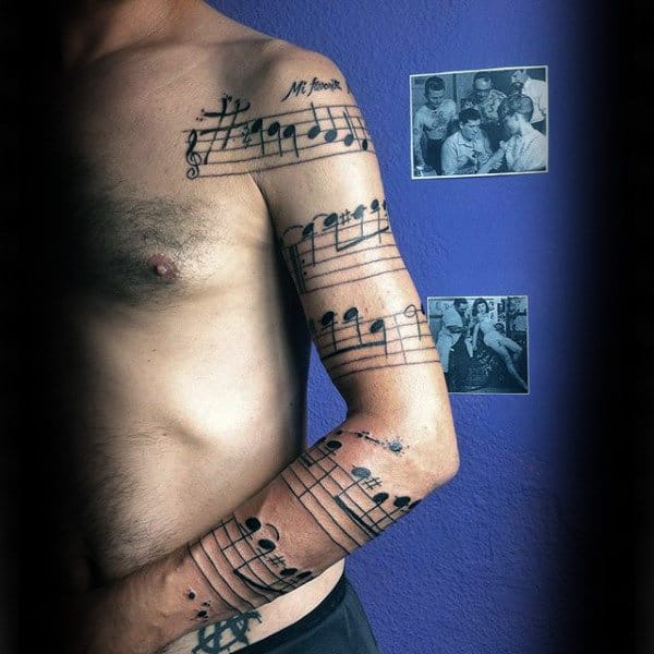 Insane Musical Note Full Sleeve Mens Tattoo