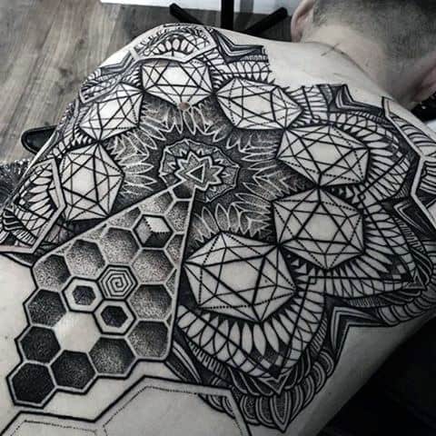 Insane Pointillism Mens Black Ink Back Tattoos