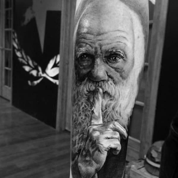 Insanly Realistic Tattoo Of Beared Man On Guys Forearms