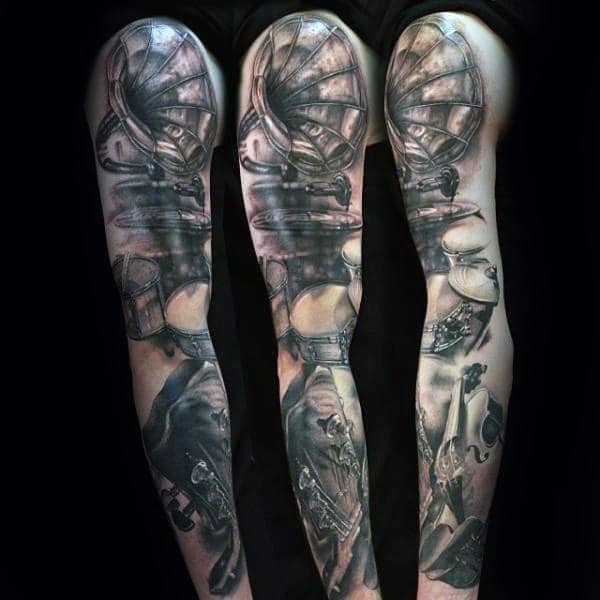 Instruments Music Sleeve Mens Full Arm Tattoos