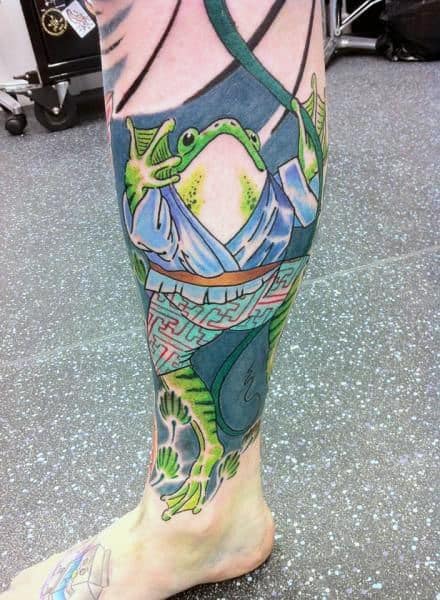 Interesting Frog Leg Sleeve Tatto On Male