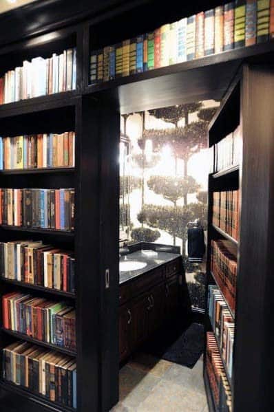 black bookshelf hidden bathroom door