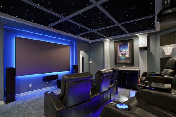 modern home theater with blue led lighting  
