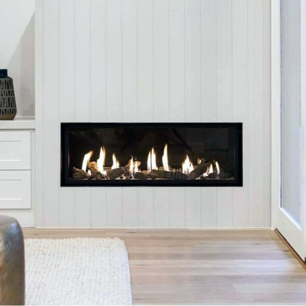 shiplap wood linear fireplace