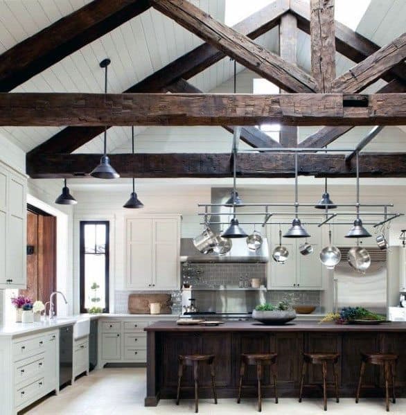 Interior Ideas Kitchen Wood Beam Rustic Design Vaulted Ceiling
