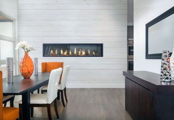 shiplap wood linear fireplace
